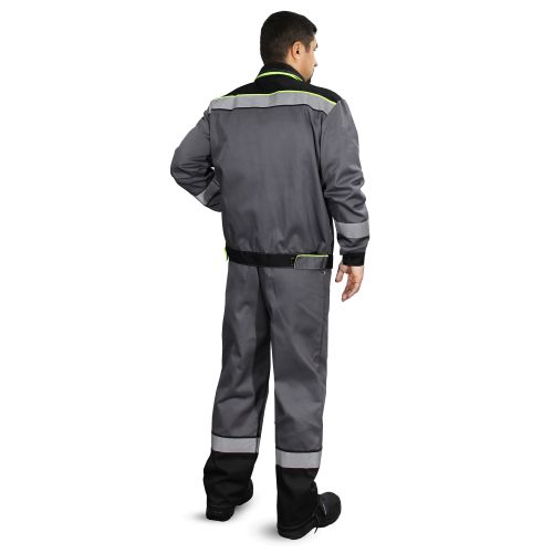 Костюм рабочий мужской Рассо Система, куртка, полукомбинезон, цвет тёмно-серый с чёрным и лимонным