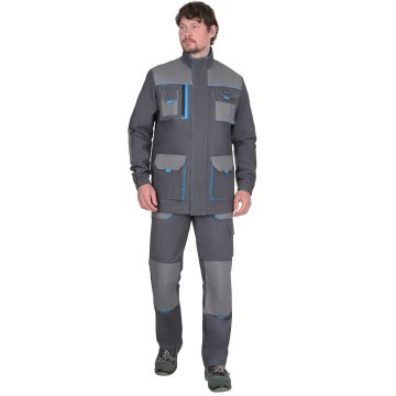 Костюм "Сириус-Двин" куртка, брюки т.серый со ср.серым и голубой отделкой пл. 275 г/кв.м
