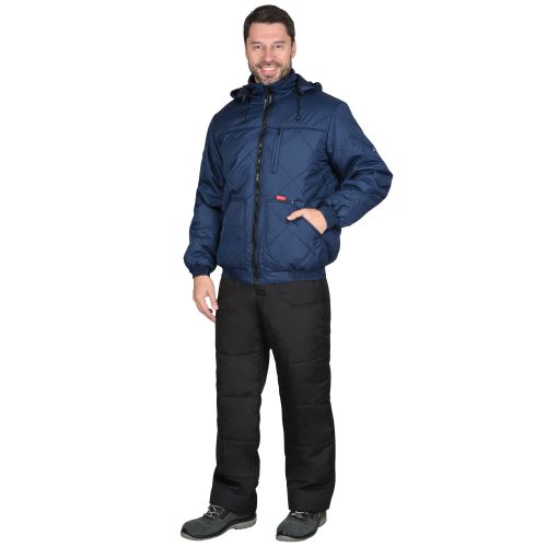 Куртка мужская рабочая зимняя "Сириус-Прага-Люкс" короткая с капюшоном, тёмно-синяя