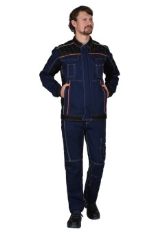 Куртка СИРИУС-ПРЕСТИЖ кор., синяя с черным и оранжевой отделкой, 245 г/м2, 65%ПЭ, 35%ХБ
