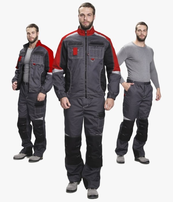 Костюм летний мужской Формула (тк. Смесовая, 240 гр/м2) брюки, серый, красный, чёрный