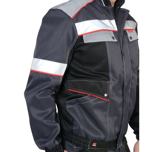 Костюм рабочий мужской "Сириус-Полином", куртка, полукомбинезон, цвет серый со светло-серым, чёрным, красным и СОП 50 мм