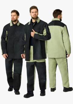 Костюм сварщика мужской комбинированный 2 кл. защиты (тк.Брезент,550/Спилок S=2,3), чёрный, бежевый