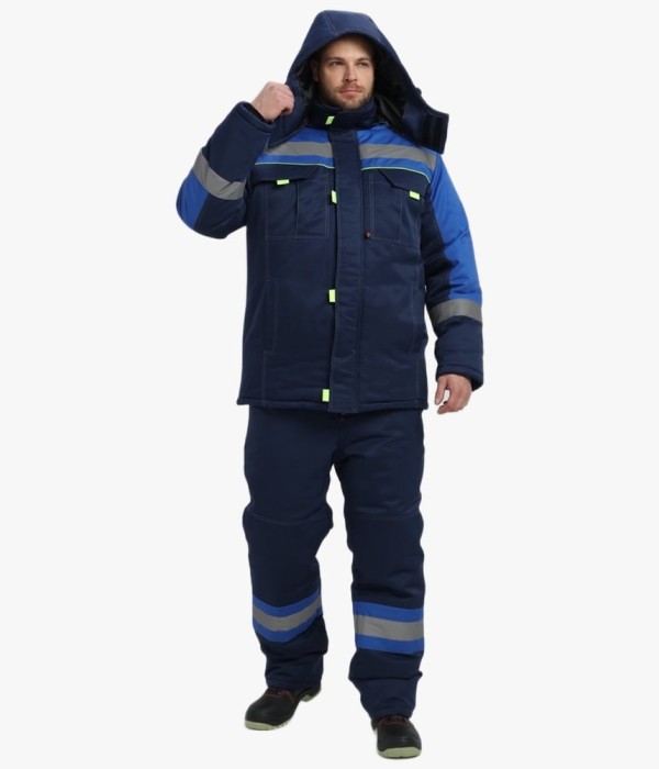 Костюм зимний мужской Бивек-2 СОП (тк.Смесовая,210) пк, тёмно-синий, васильковый, лимонный