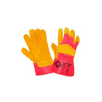 Перчатки Диггер спилковые комбинированные, жёлто-красные, размер 10,5