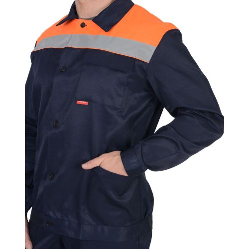 Костюм "Сириус Стройград", куртка, полукомбинезон, синий с оранжевым и СОП 50 мм