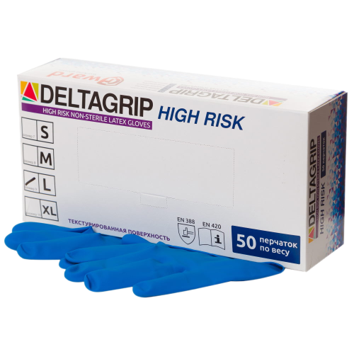 Gward Deltagrip High Risk (Гвард Дельтагип Хай Риск) перчатки латексные неопудренные, цвет синий