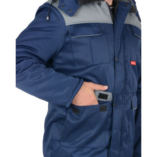 Костюм рабочий мужской зимний Сириус-Профессионал, куртка, полукомбинезон, цвет тёмно-синий с серым, с СОП