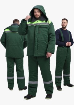 Костюм зимний мужской Квайл-1 СОП (тк.Смесовая,210) брюки, тёмно-зелёный, жёлтый