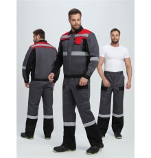 Костюм Виват-1 Премиум IMP (тк.Смесовая,240) брюки, т.серый/черный/красный