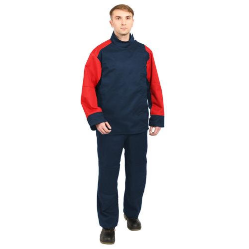 Костюм огнестойкий Рассо, куртка, брюки, 1-го класса защиты, 100% ХБ с ОП пропиткой "Гектор", цвет синий с красным