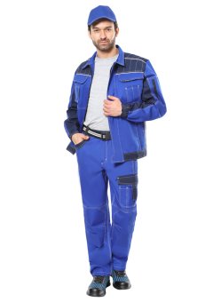 Костюм СИРИУС-ПРЕСТИЖ куртка, брюки, васильковый с синим, 245 г/м2, 65%ПЭ, 35%ХБ