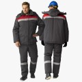 Костюм зимний мужской на пуговицах Квайл-1 СОП (тк.Смесовая,210) брюки, тёмно-серый, красный