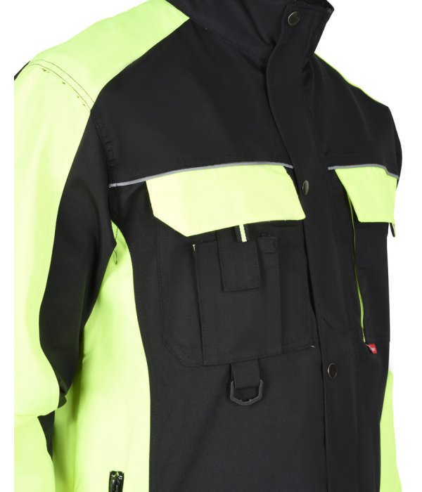 Костюм СИРИУС-ОНИКС куртка, брюки черный с лимонным, 255 г/м2, 65%ПЭ, 35%ХБ