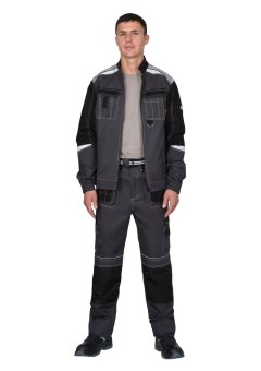 Костюм СИРИУС-МЕГА-ПРЕСТИЖ-Л куртка, брюки, темно-серый с черным, 245 г/м2, 65% ПЭ, 35% ХБ