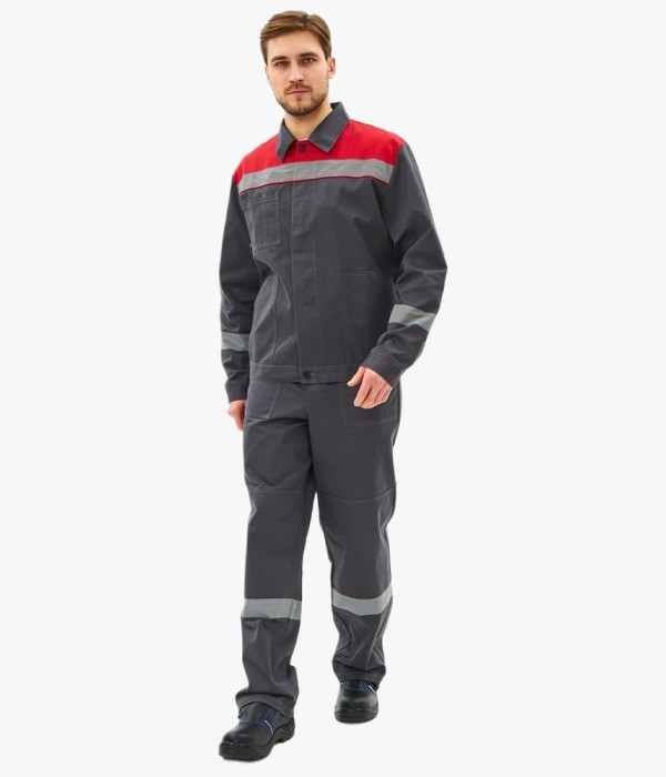 Костюм мужской Липецк-1 СОП CH (тк.Смесовая,280) брюки, тёмно-серый, красный