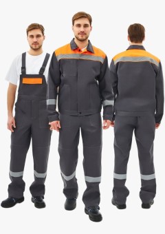 Костюм мужской Липецк-2 СОП CH (тк.Смесовая,280) полукомбинезон, тёмно-серый, оранжевый