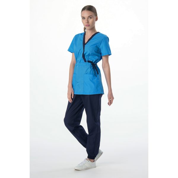 Костюм женский Симпл-001, ткань Смесовая, 120 г/м2, MedLine, цвет тёмно-синий, ярко-голубой