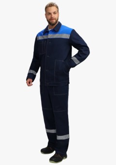 Костюм мужской Лигор-2 СОП (тк.Саржа,250) полукомбинезон, тёмно-синий, васильковый