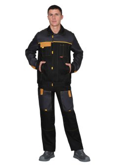 Костюм СИРИУС-ФАВОРИТ куртка, п/к, черный с темно-серым, 210 г/м2, 65% ПЭ, 35% ХБ