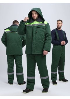 Костюм зимний на пуговицах Квайл-1 СОП (тк.Смесовая,210) брюки, т.зеленый/лимонный
