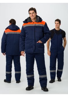 Костюм зимний на пуговицах Квайл-2 СОП (тк.Смесовая,210) п/к, т.синий/оранжевый-2