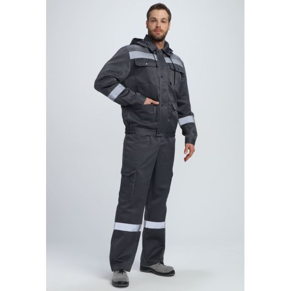 Костюм Титан СОП с капюшоном, ткань Смесовая, 210 г/м2, полукомбинезон, цвет тёмно-серый, светло-серый