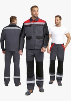 Костюм мужской ProfLineBase-1 (тк.Твил,210) брюки, тёмно-серый, чёрный, красный