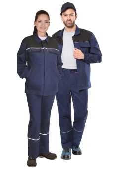 Костюм СИРИУС-МАСТЕР куртка длинная, брюки, синий с черным, 245 г/м2, 65%ПЭ, 35%ХБ