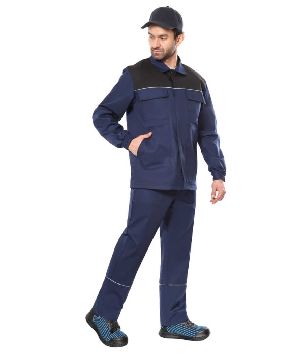 Костюм СИРИУС-МАСТЕР куртка длинная, брюки, синий с черным, 245 г/м2, 65%ПЭ, 35%ХБ