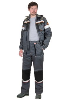 Костюм СИРИУС-РОДОС куртка, брюки, темно-серый с черным, 245 г/м2, 65% ПЭ, 35% ХБ
