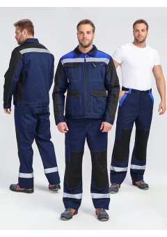 Костюм ProfLineBase-1 (тк.Твил,210) брюки, т.синий/черный/васильковый