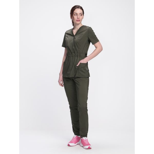 Костюм женский хирургический Модерн-004 ткань Стрейч, 120 г/м2 MedLine, цвет Хаки