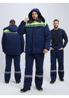 Костюм зимний на пуговицах Квайл-1 СОП (тк.Смесовая,210) брюки, т.синий/лимонный