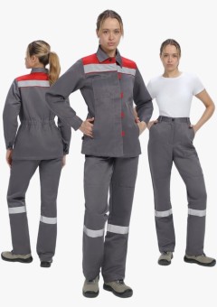 Костюм женский Веснис-1 СОП (тк.Смесовая,210) брюки, тёмно-серый, красный