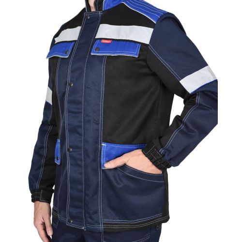 Костюм мужской летний Сириус-Полином, куртка, брюки, цвет синий с чёрным и васильковым, СОП