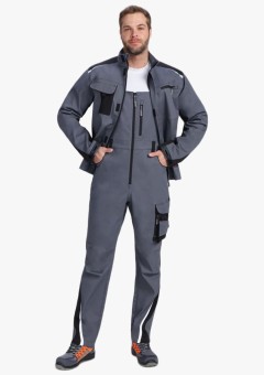 Костюм мужской ProfLineLeader-2 (тк.Хлопок/Спандекс,260) полукомбинезон, серый, чёрный