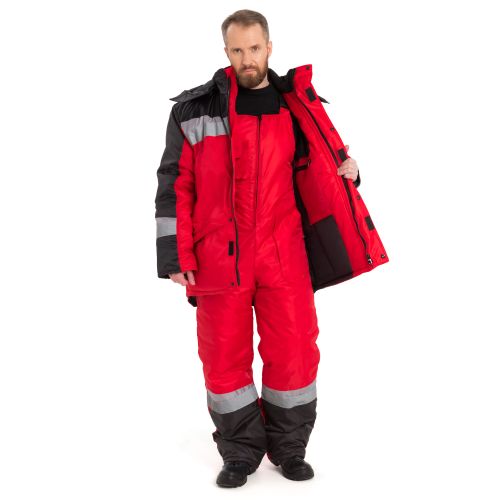 Костюм утеплённый Рассо-Градус, куртка, полукомбинезон, ткань оксфорд, цвет красный с чёрным и светло-серым