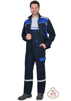 Костюм СИРИУС-ПРАКТИК-ЛЮКС-РОСС куртка, п/к т.синий с васильк. 80% х/б,  пл. 260 г/кв.м