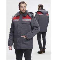 Куртка зимняя Бригада NEW (тк.Смесовая,210), т.серый/красный