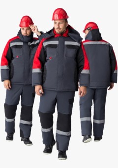 Костюм зимний мужской Вектрон-2 СОП (тк.Смесовая,240) полукомбинезон, чёрный, красный, серый