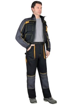 Костюм СИРИУС-АГАТ куртка, брюки, черный с темно-серым, 260 г/м2, 65% ПЭ, 35% ХБ