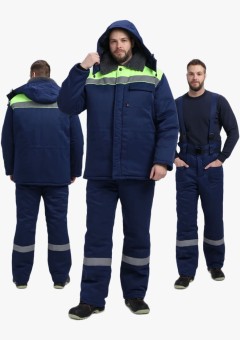 Костюм зимний мужской на пуговицах Квайл-1 СОП (тк.Смесовая,210) брюки, тёмно-синий, лимонный