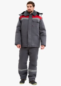 Костюм зимний мужской Квайл-2 СОП (тк.Смесовая,210) полукомбинезон, тёмно-серый, красный