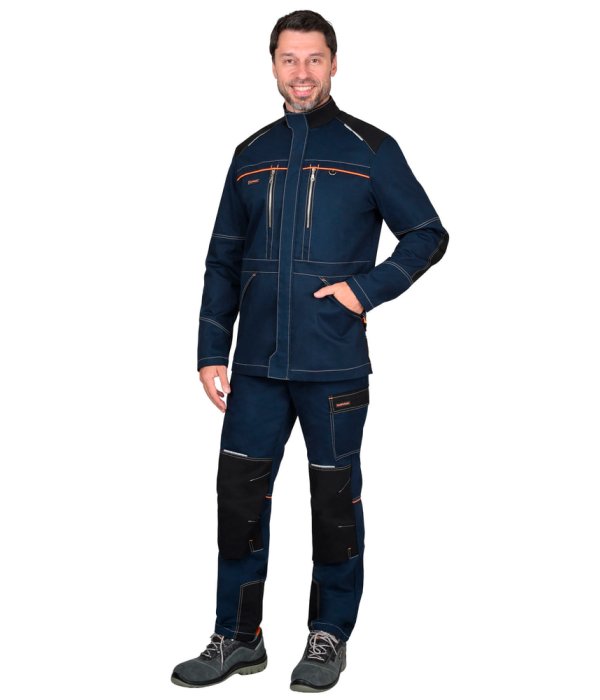 Костюм СИРИУС-ШАТЛ-РОСС куртка, брюки, синий с черным, 80% х/б, пл. 260 г/кв.м