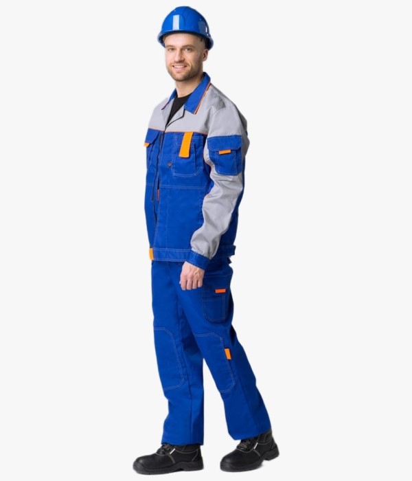 Костюм Союз-Профессионал-1 (тк. Балтекс, 240 гр/м2) брюки, васильковый, светло-серый, оранжевый