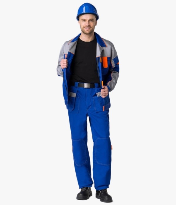 Костюм Союз-Профессионал-1 (тк. Балтекс, 240 гр/м2) брюки, васильковый, светло-серый, оранжевый