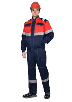 Костюм СИРИУС-НАВИГАТОР куртка, брюки, синий с красным и СОП, 245 г/м2, 65% ПЭ, 35% ХБ
