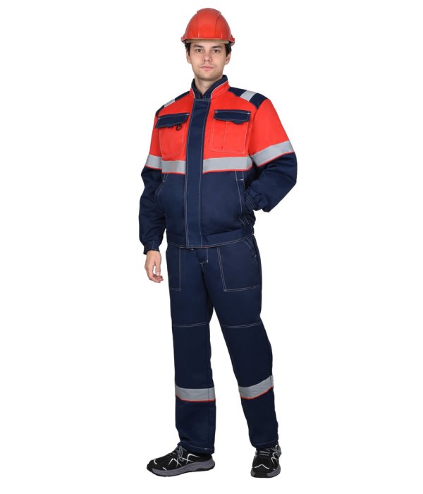 Костюм СИРИУС-НАВИГАТОР куртка, брюки, синий с красным и СОП, 245 г/м2, 65% ПЭ, 35% ХБ