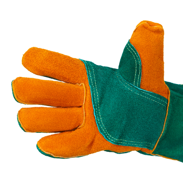 Green Welder Краги из спилка зелёного цвета с усилением, прошиты огнеупорной нитью